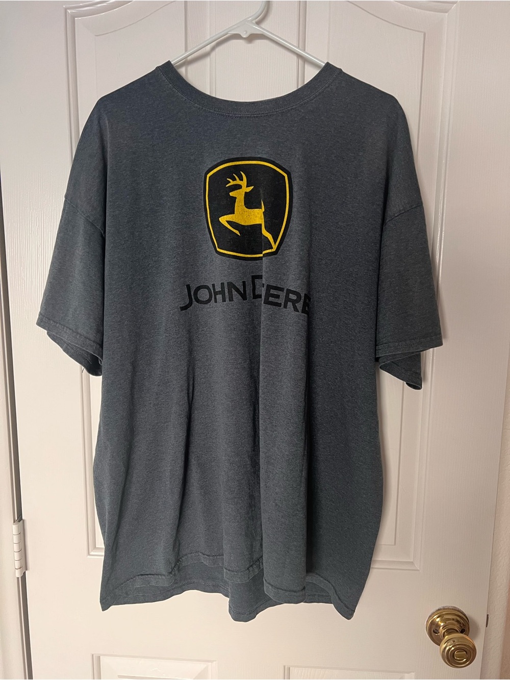 Gildan Charcoal Short Sleeve Tee with Yellow John Deere Logo